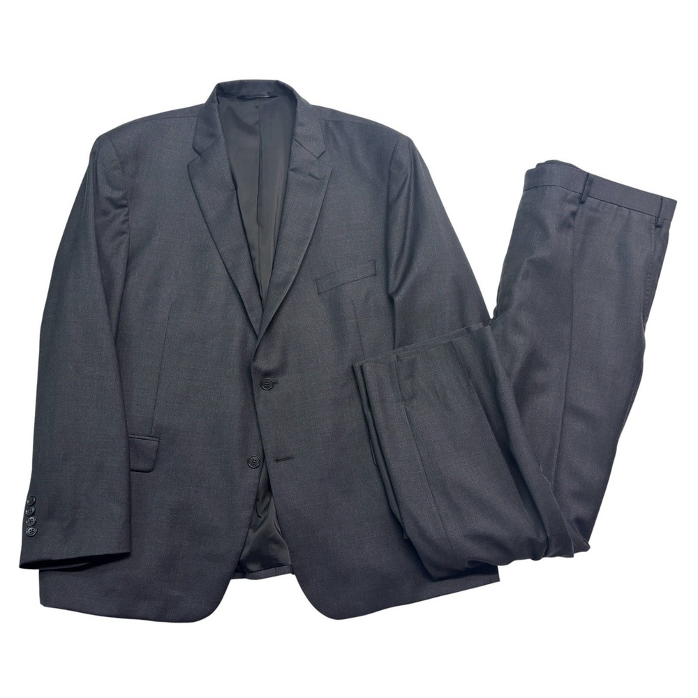 Jos A Bank 52L 46x31 Charcoal 2pc Pant Suit Traveler Tailored Fit Flat Front